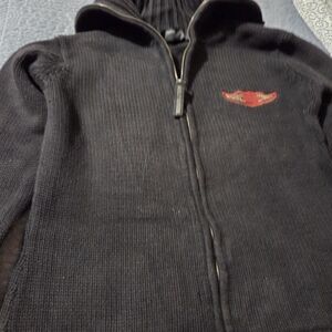 Harley Davidson WomensBlack Zip-Up Sweater with Red Logo Size L